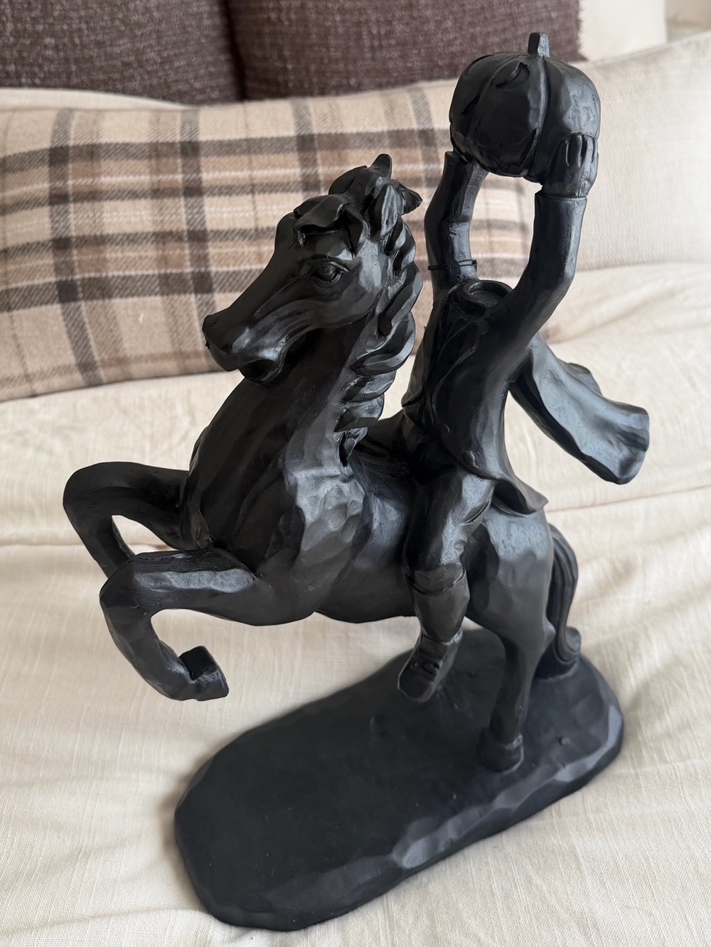 Viral Martha Stewart Black Horse and Rider Sculpture with Pumpkin Accent
